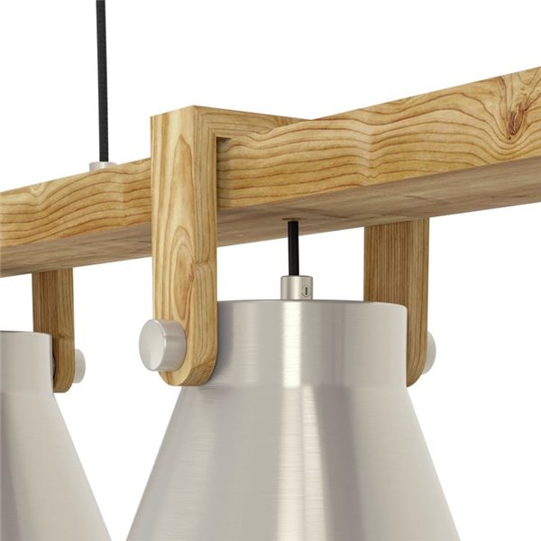Lámpara colgante con 3 portalámparas E27 CAWTON, madera y metal color crema