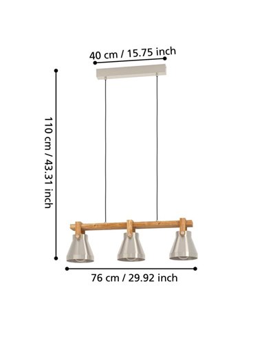 Lámpara colgante con 3 portalámparas E27 CAWTON, madera y metal color crema