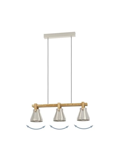 Suspension avec 3 douilles E27 CAWTON, bois et métal crème