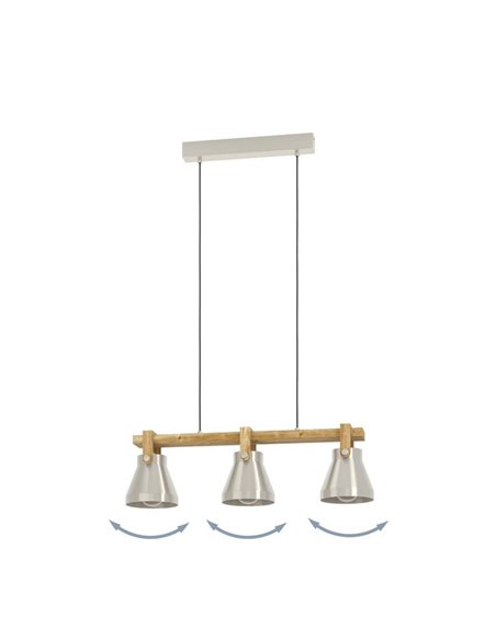 Lámpara colgante con 3 portalámparas E27 CAWTON, madera y metal color crema