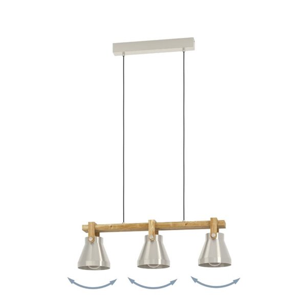 Lámpara colgante con 3 portalámparas E27 CAWTON, madera y metal color crema