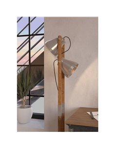 Lampadaire en bois et métal crème, CAWTON avec 2 Lumières E27 2