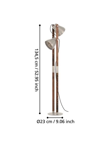 Lampadaire en bois et métal crème, CAWTON avec 2 Lumières E27