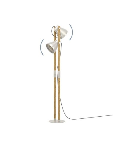 Lampadaire en bois et métal crème, CAWTON avec 2 Lumières E27