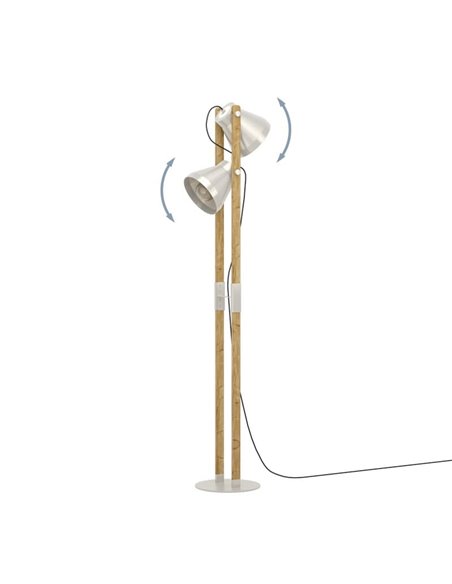 Lampadaire en bois et métal crème, CAWTON avec 2 Lumières E27