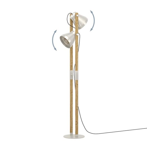 Lampadaire en bois et métal crème, CAWTON avec 2 Lumières E27