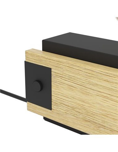 Lampe de table LAYHAM en bois flammé et métal noir, avec 1 Lumière E27