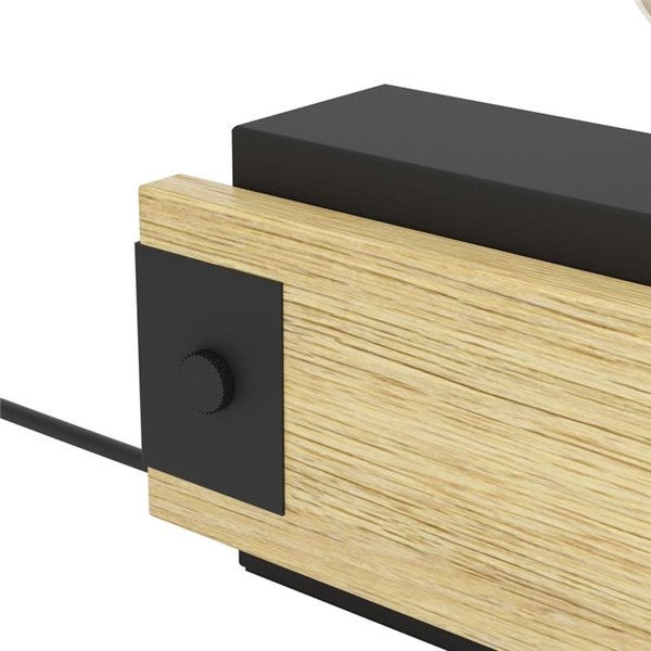 Lámpara de mesa de madera flameada y metal negro LAYHAM, con 1 Luz E27