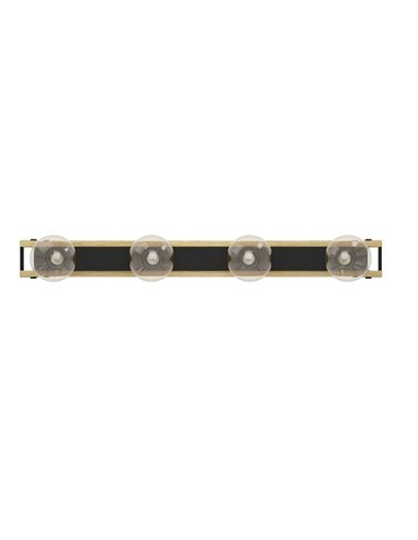 Lámpara de techo de madera flameada y metal negro LAYHAM, con 4 Luces E27, 76cm de largo