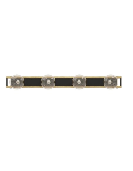 Lámpara de techo de madera flameada y metal negro LAYHAM, con 4 Luces E27, 76cm de largo