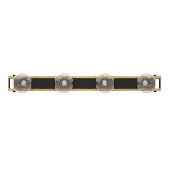 Lámpara de techo de madera flameada y metal negro LAYHAM, con 4 Luces E27, 76cm de largo