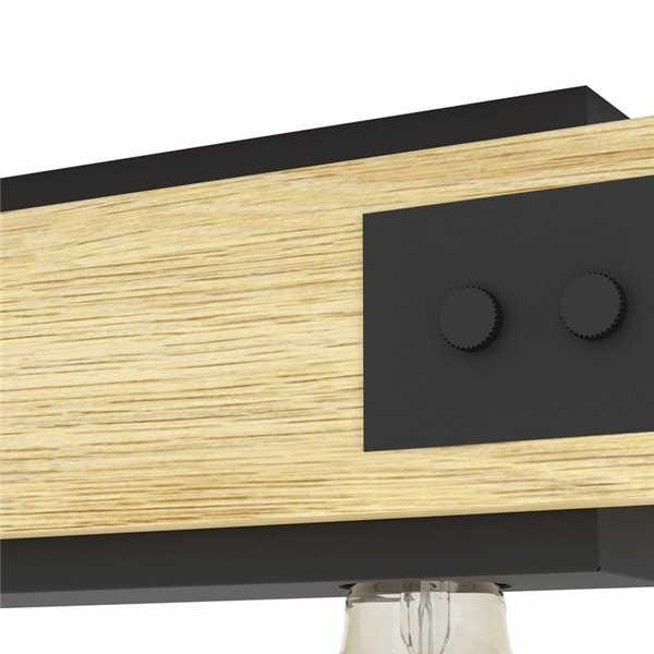 Lámpara de techo de madera flameada y metal negro LAYHAM, con 4 Luces E27, 76cm de largo