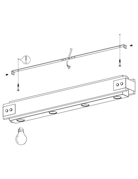 Lámpara de techo de madera flameada y metal negro LAYHAM, con 4 Luces E27, 76cm de largo