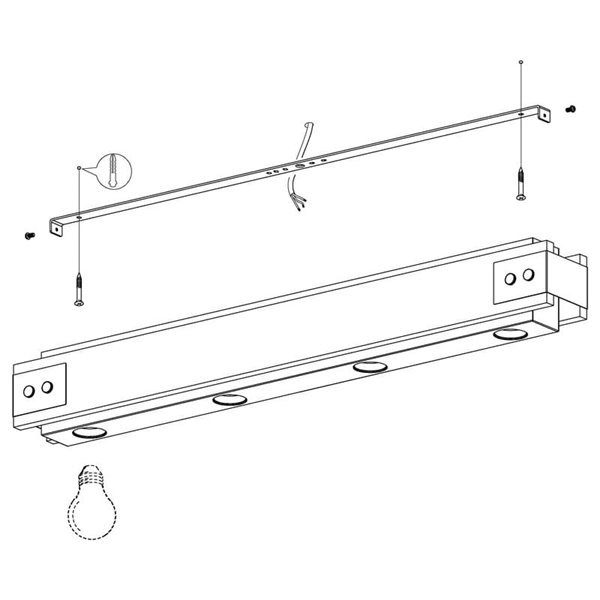 Lámpara de techo de madera flameada y metal negro LAYHAM, con 4 Luces E27, 76cm de largo