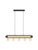 Lampe à suspension LAYHAM, en bois flammé et métal noir avec 5 Lumières E27