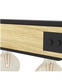 Lámpara colgante LAYHAM, de madera flameada y metal negro con 5 Luces E27