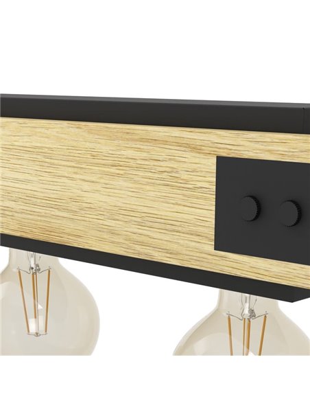 Lampe à suspension LAYHAM, en bois flammé et métal noir avec 5 Lumières E27