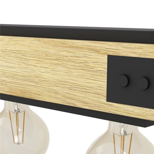 Lámpara colgante LAYHAM, de madera flameada y metal negro con 5 Luces E27