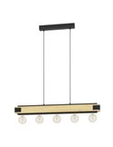 Lámpara colgante LAYHAM, de madera flameada y metal negro con 5 Luces E27