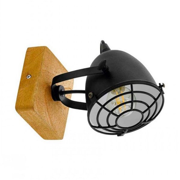 Applique et plafonnier GATEBECK, 1 Lumière E14, socle en bois, abat-jour noir