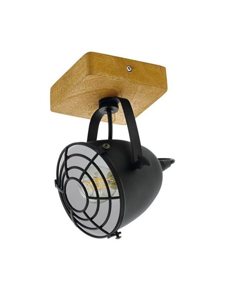 Aplique de pared y techo GATEBECK, 1 Luz E14, base madera, pantalla negro