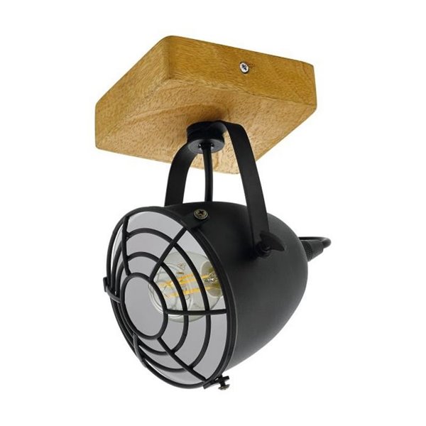 Aplique de pared y techo GATEBECK, 1 Luz E14, base madera, pantalla negro