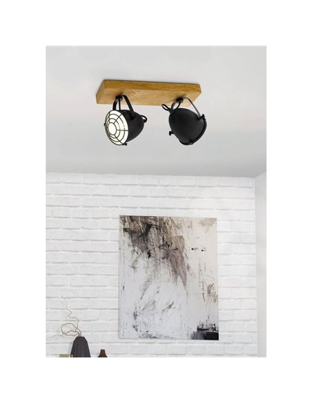 Lámpara de techo con base de manerda GATEBECK, 2 Luces E14, pantalla negro