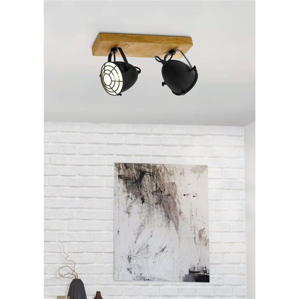 Lámpara de techo con base de manerda GATEBECK, 2 Luces E14, pantalla negro