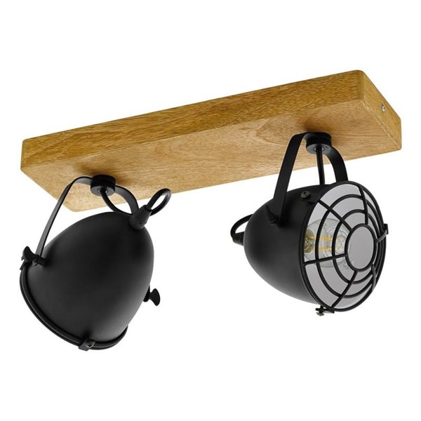 Lámpara de techo con base de manerda GATEBECK, 2 Luces E14, pantalla negro