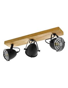 Plafonnier GATEBECK avec socle en bois, 3 lumières E14, abat-jour noir
