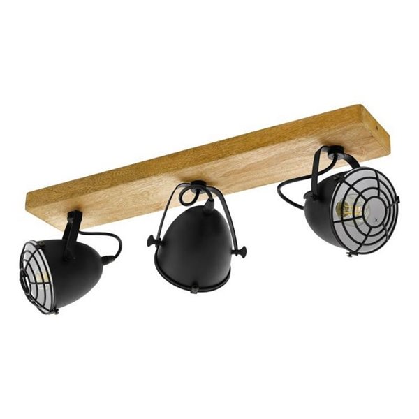 Lámpara de techo con base de madera GATEBECK, 3 Luces E14, pantalla negra
