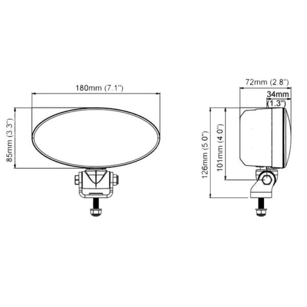 Medidas Faro LED de Trabajo 39W Oval SATO 725 Blanco 3600lm John Deere | LeonLeds