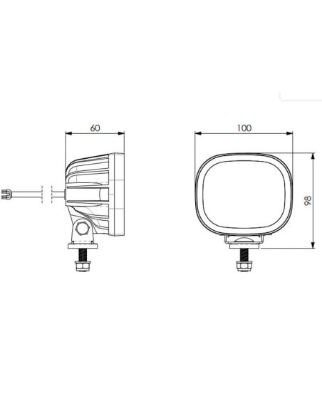 Dimensions Lampe de travail LED avec voyant orange LRD 3068 R10 XA1 14W 1200lm IP68