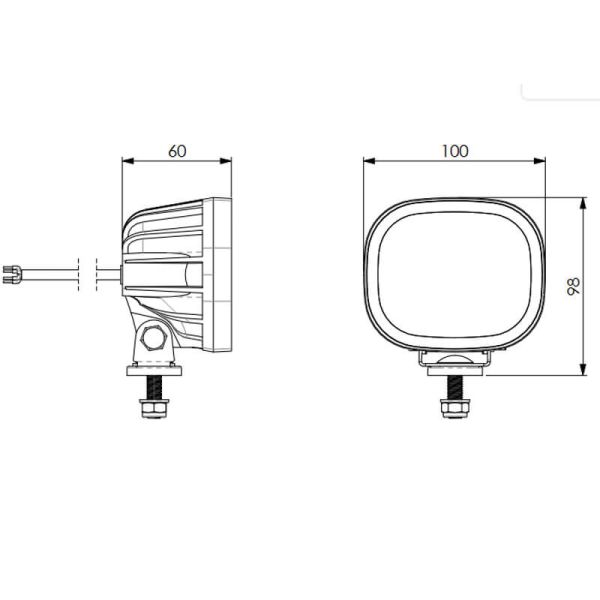 Dimensions Lampe de travail LED avec voyant orange LRD 3068 R10 XA1 14W 1200lm IP68