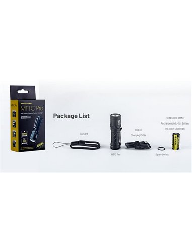 Linterna LED de Mano MT1C PRO Muy Compacta 88mm Largo 1000Lm Recargable USB-C IP68