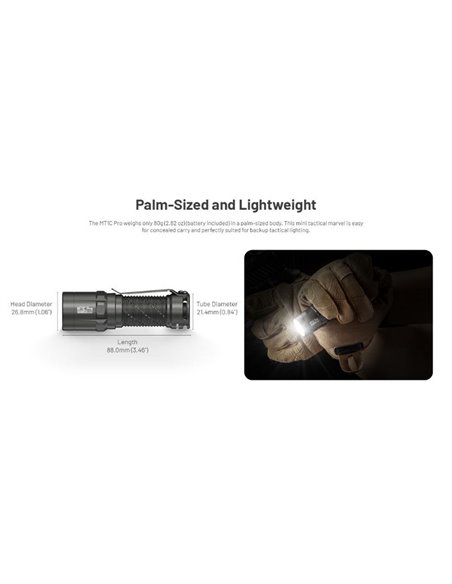 Linterna LED de Mano MT1C PRO Muy Compacta 88mm Largo 1000Lm Recargable USB-C IP68