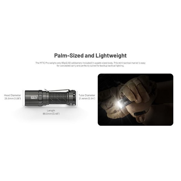 Lampe de poche LED portable MT1C PRO très compacte 88 mm de long 1000 lm rechargeable USB-C IP68