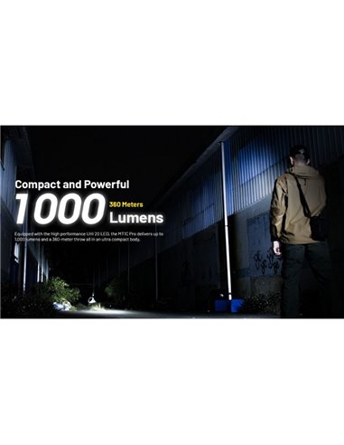 Lanterna LED portátil MT1C PRO muito compacta 88 mm de comprimento 1000Lm recarregável USB-C IP68