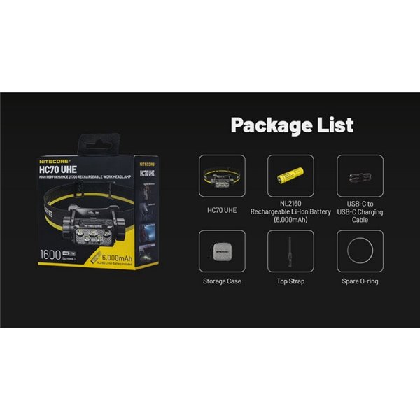 Farol LED HC70 UHE Bateria recarregável de lítio 1600lm 156 metros