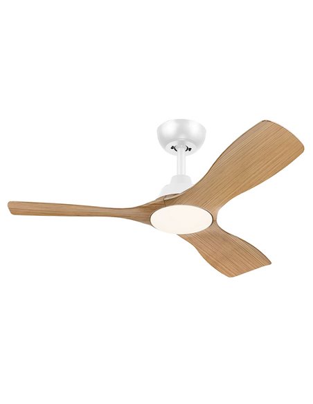 Ventoinha de teto OLAS LED, regulável, 42" 30W+24W branco com pás largas de madeira, com controle remoto