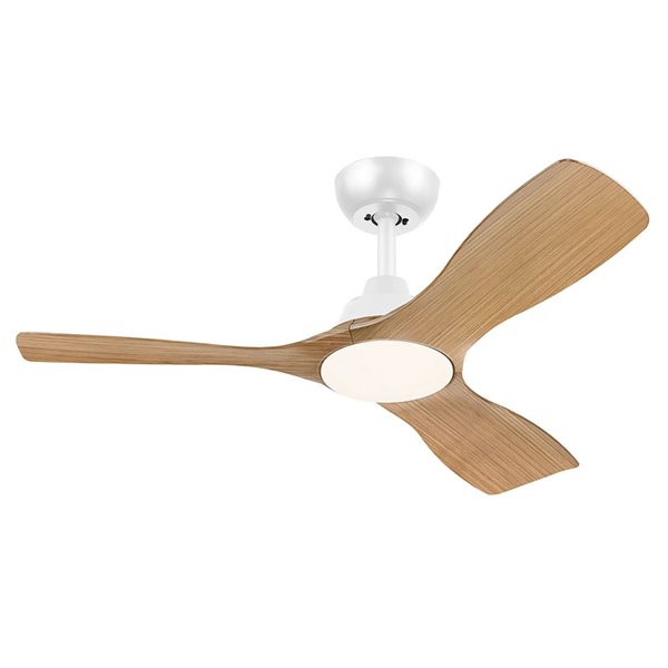 Ventoinha de teto OLAS LED, regulável, 42" 30W+24W branco com pás largas de madeira, com controle remoto