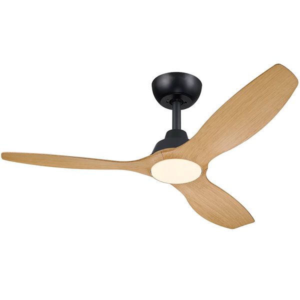 Ventilador de techo de 52" LED, OLAS 35W+24W, negro y aspas anchas de madera, con mando a distancia