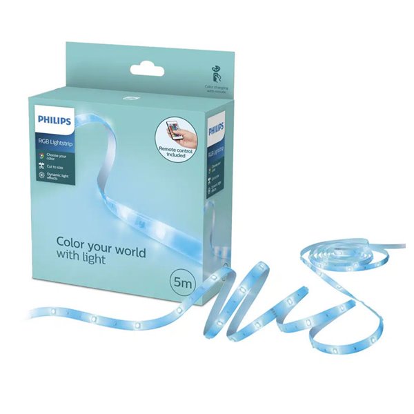 Tira de luz LED 5m RGB regulable, blanco con mando a distancia