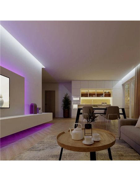 Tira de luz LED 5m RGB regulable, blanco con mando a distancia