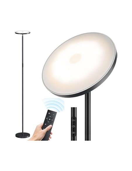 Lámpara de pie LED de metal negro, DENZEL 24W, 2200Lm CCT 2700K-4000K-6500K con mando a distancia