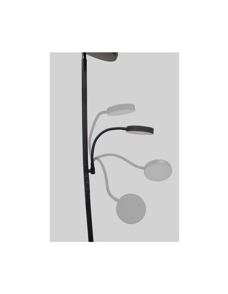 Lámpara de pie LED de metal negro con brazo lector, DENZEL 30+6W, 3000Lm, CCT dimable con mando a distancia