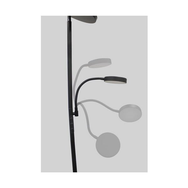 Lámpara de pie LED de metal negro con brazo lector, DENZEL 30+6W, 3000Lm, CCT dimable con mando a distancia