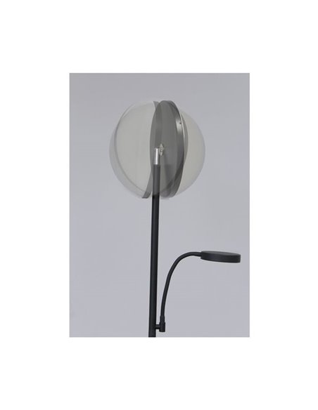 Lámpara de pie LED de metal negro con brazo lector, DENZEL 30+6W, 3000Lm, CCT dimable con mando a distancia imantado