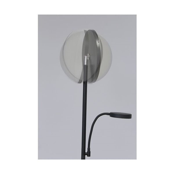 Lámpara de pie LED de metal negro con brazo lector, DENZEL 30+6W, 3000Lm, CCT dimable con mando a distancia imantado