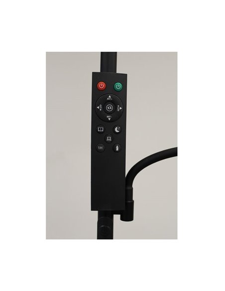 Lámpara de pie LED de metal negro con brazo lector, DENZEL 30+6W, 3000Lm, CCT dimable con mando a distancia imantado